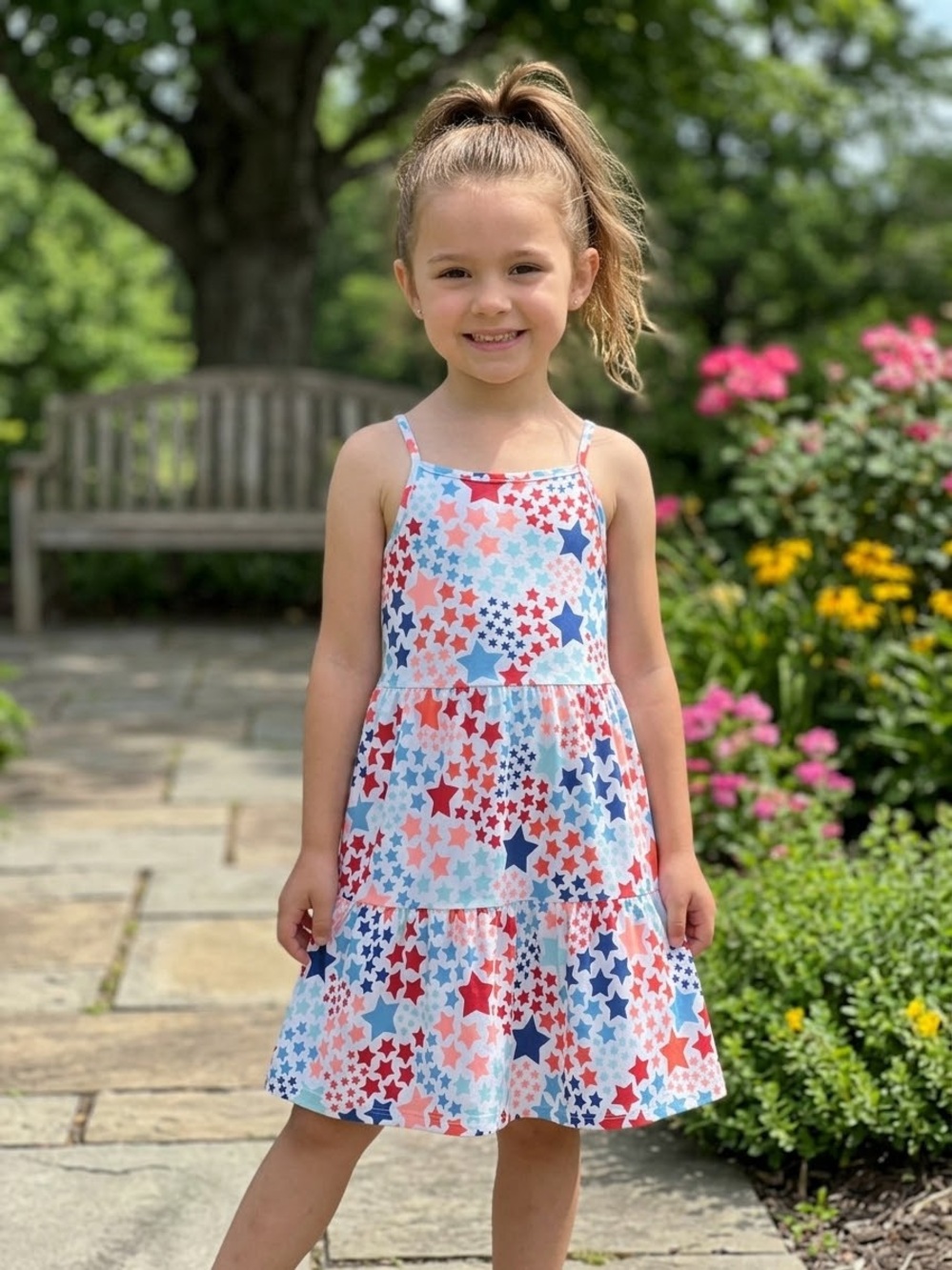 Cat & Jack Star Print Spaghetti Strap Dress - Red, Blue, White